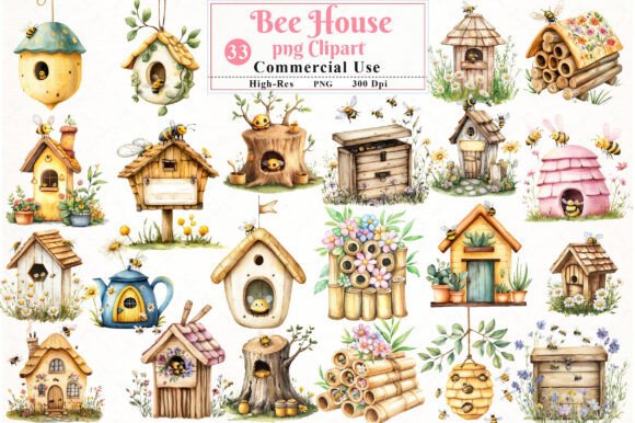 Download Watercolor Bee House Clipart - Bee Collection