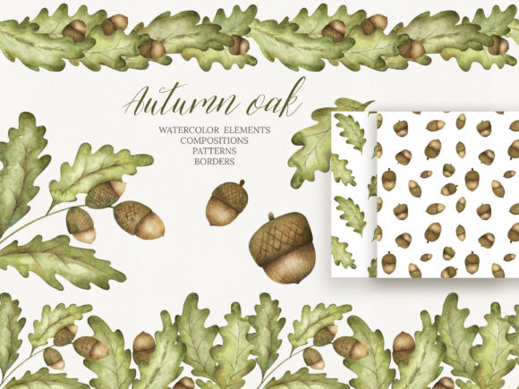 Download Watercolor Acorns and Oak Clipart - Oak Collection