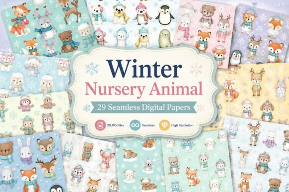 Download Winter Nursery Animal Seamless Patterns - Pattern Collection