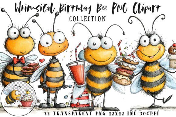 Download Whimsical Birthday Bee PNG Clipart - Bee Collection