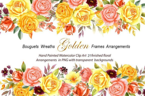 Download Watercolor Floral ClipArt-Gold / Bouquet - Premium Resources