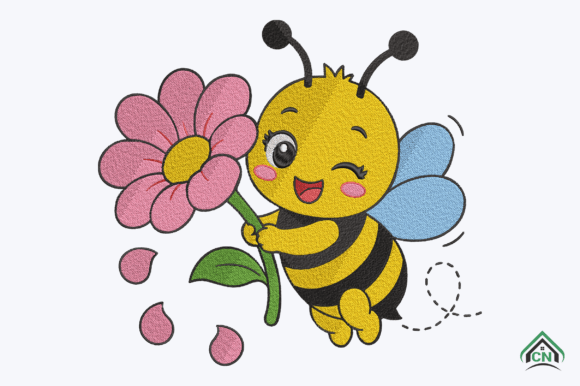 Download Cute Bee with Flower Embroidery Design - Bee Collection