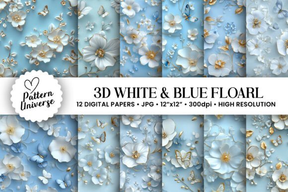 Download 3D White and Blue Floral Pattern - Pattern Collection